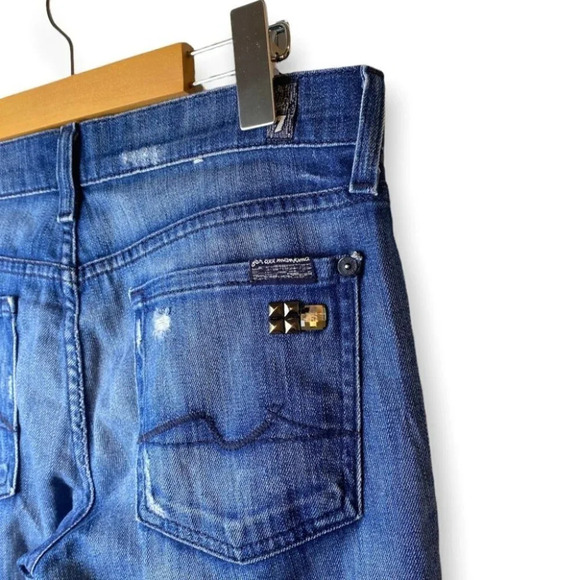 7 For All Mankind Josefina Skinny  Boyfriend Studded Distressed Blue Jeans 25 - Picture 10 of 14